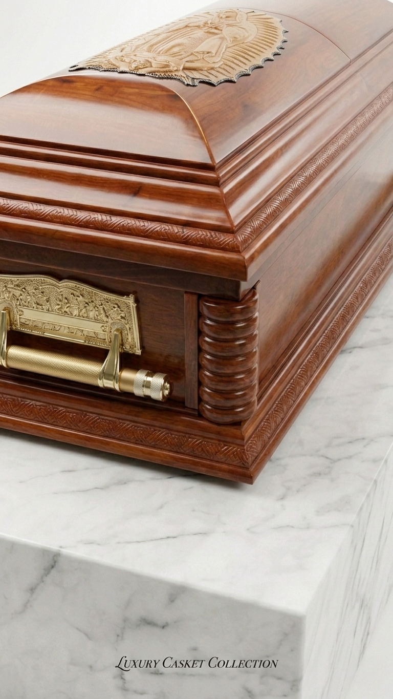 Ataúd de madera con detalle